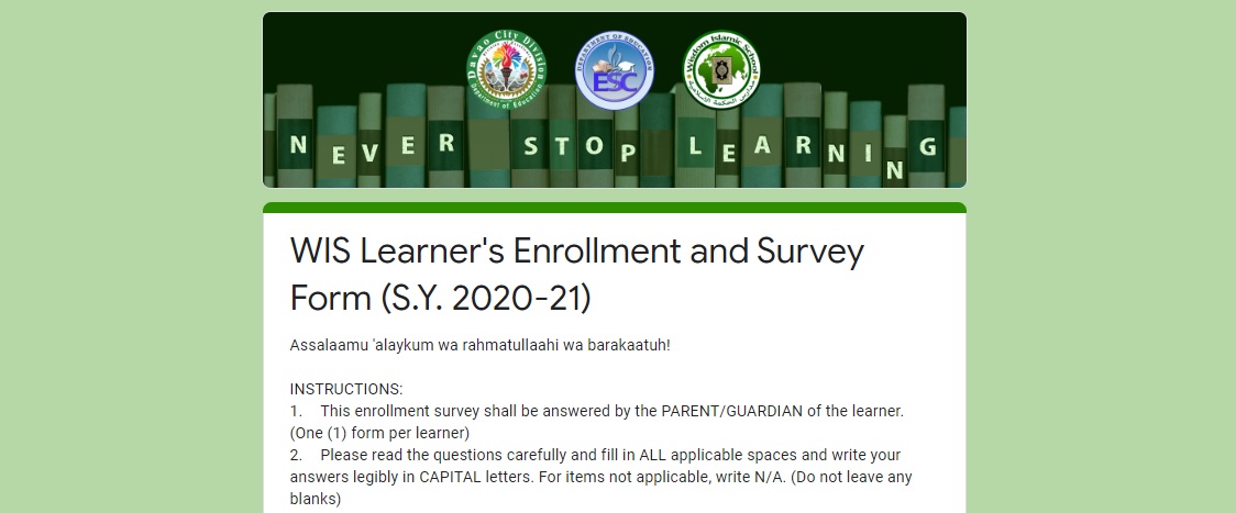 WIS Enrollment Form Preview